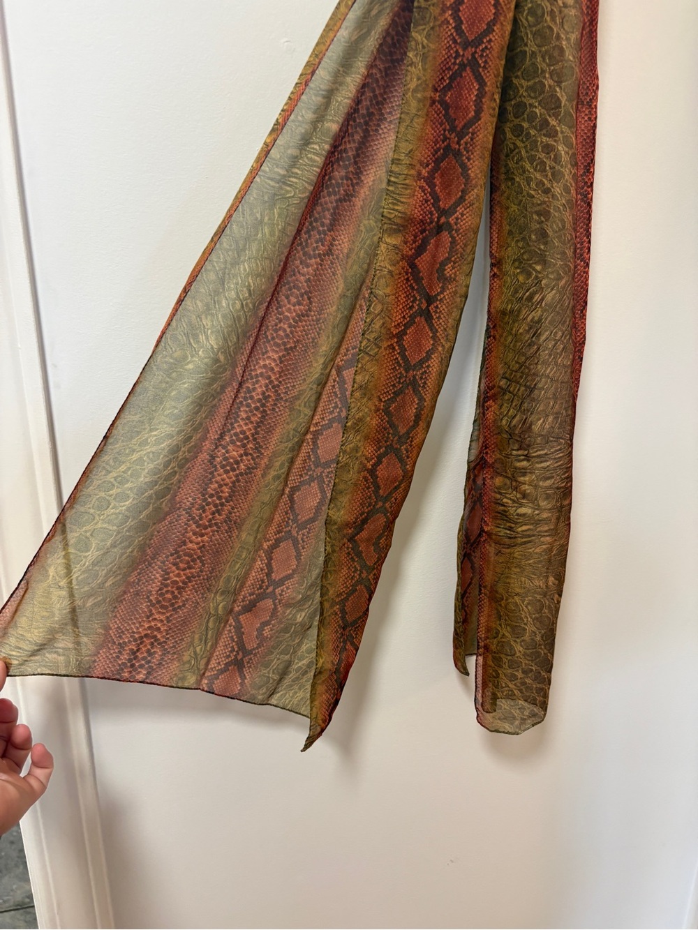 Snakeskin pattern lightweight scarf green orange brown ? Silk